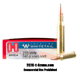 Hornady American Whitetail 270 Win Ammo - 200 Rounds of 140 Grain InterLock Ammunition