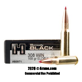 Image of Hornady BLACK 308 Win Ammo - 20 Rounds of 168 Grain ELD Match Ammunition