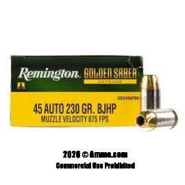 Image of Remington Golden Saber Defense 45 ACP Ammo - 20 Rounds of 230 Grain BJHP Ammunition