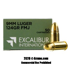Image of Excalibur 9mm Ammo - 50 Rounds of 124 Grain FMJ Ammunition