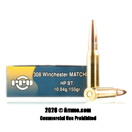 Prvi Partizan Match 308 Win Ammo - 20 Rounds of 155 Grain HPBT Ammunition
