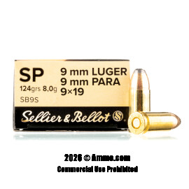 Image of Sellier and Bellot 9mm Ammo - 50 Rounds of 124 Grain SP Ammunition