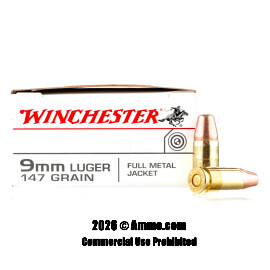 Winchester 9mm Ammo - 50 Rounds of 147 Grain FMJ-FN Ammunition
