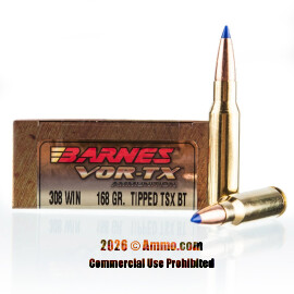 Barnes 308 Win Ammo - 20 Rounds of 168 Grain TTSX Ammunition