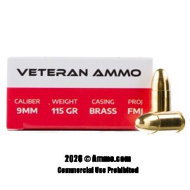 Veteran 9mm Ammo - 50 Rounds of 115 Grain FMJ Ammunition