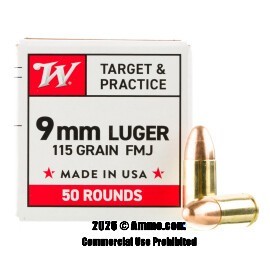 Winchester 9mm Ammo - 50 Rounds of 115 Grain FMJ Ammunition