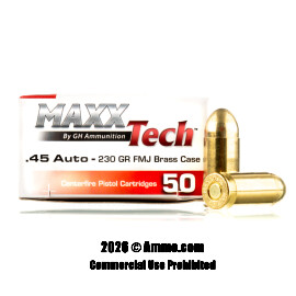 MAXX Tech 45 ACP Ammo - 500 Rounds of 230 Grain FMJ Ammunition