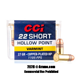 Image of CCI 22 Short Ammo - 100 Rounds of 27 Grain CPHP Ammunition