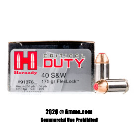 Hornady 40 cal Ammo - 200 Rounds of 175 Grain JHP Ammunition