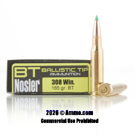Image of Nosler Ammunition 308 Win Ammo - 20 Rounds of 165 Grain Nosler Ballistic Tip Ammunition