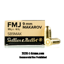 Image of Sellier and Bellot 9mm Makarov Ammo - 1000 Rounds of 95 Grain FMJ Ammunition