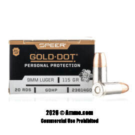 Speer 9mm Ammo - 20 Rounds of 115 Grain JHP Ammunition