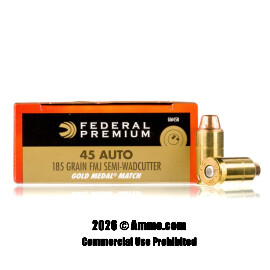 Federal Gold Medal Match 45 ACP Ammo - 1000 Rounds of 185 Grain FMJ SWC Ammunition