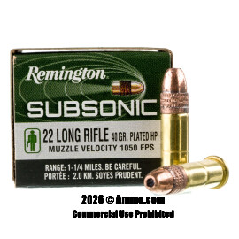 Image of Remington Subsonic 22 LR Ammo - 50 Rounds of 40 Grain CPHP Ammunition