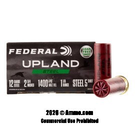 Federal Upland Steel 12 Gauge Ammo - 250 Rounds of 1-1/8 oz. #5 Steel Shot Ammunition