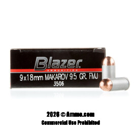 Image of Blazer 9mm Makarov Ammo - 50 Rounds of 95 Grain FMJ Ammunition
