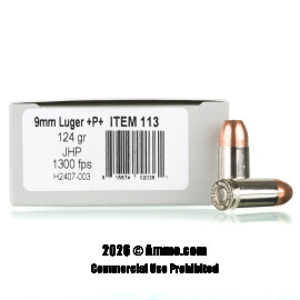 Image of Underwood 9mm +P+ Ammo - 20 Rounds of 124 Grain JHP Ammunition