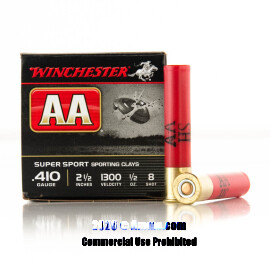 Winchester AA 410 Bore Ammo - 250 Rounds of 2-1/2" 1/2 oz. #8 Shot Ammunition