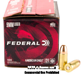 Image of Federal American Eagle 9mm Ammo - 100 Rounds of 124 Grain FMJ Ammunition