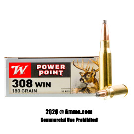 Winchester 308 Win Ammo - 20 Rounds of 180 Grain PP Ammunition