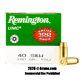Remington 40 Cal Ammo - 100 Rounds of 180 Grain FMJ Ammunition