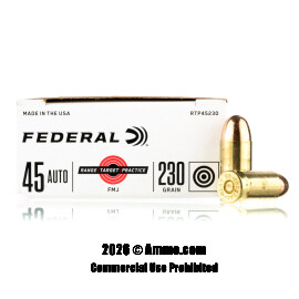Image of Federal Range. Target. Practice. 45 ACP Ammo - 50 Rounds of 230 Grain FMJ Ammunition
