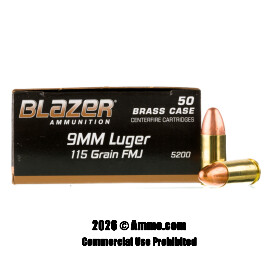 Image of Blazer Brass 9mm Ammo - 50 Rounds of 115 Grain FMJ Ammunition
