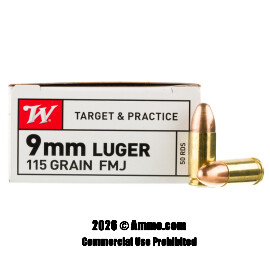 Image of Winchester 9mm Ammo - 50 Rounds of 115 Grain FMJ Ammunition