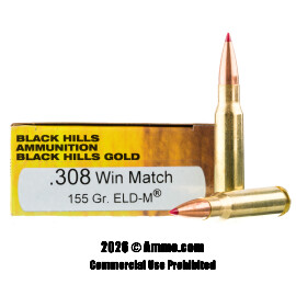 Image of Black Hills Gold 308 Win Ammo - 20 Rounds of 155 Grain ELD Match Ammunition