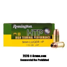 Image of Remington HTP 9mm +P Ammo - 20 Rounds of 115 Grain JHP Ammunition