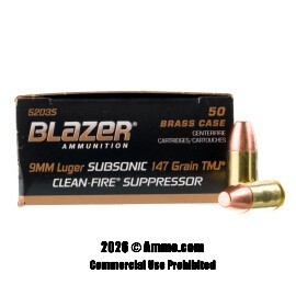 Blazer Brass Clean-Fire Suppressor 9mm Ammo - 500 Rounds of 147 Grain TMJ FN Ammunition