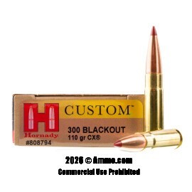 Image of Hornady Custom 300 AAC Blackout Ammo - 20 Rounds of 110 Grain CX Ammunition