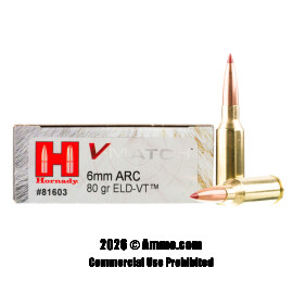 Image of Hornady V-Match 6mm ARC Ammo - 20 Rounds of 80 Grain ELD-VT Ammunition