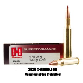 Image of Hornady Superformance 270 Win Ammo - 20 Rounds of 130 Grain CX Ammunition