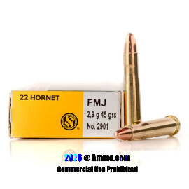 Image of Sellier and Bellot 22 Hornet Ammo - 20 Rounds of 45 Grain FMJ Ammunition