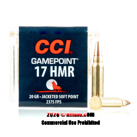 CCI 17 HMR Ammo - 50 Rounds of 20 Grain JSP Ammunition