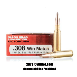 Black Hills Match Ammunition 308 Win Ammo - 20 Rounds of 175 Grain HPBT Ammunition