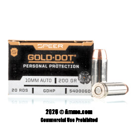 Speer Gold Dot 10mm Ammo - 200 Rounds of 200 Grain JHP Ammunition