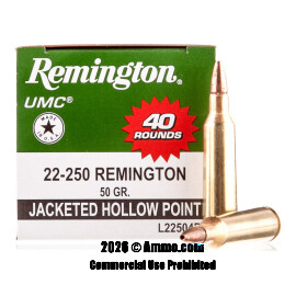 Image of Remington 22-250 Rem Ammo - 40 Rounds of 50 Grain JHP Ammunition