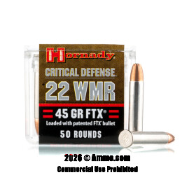 Image of Hornady Critical Defense 22 WMR Ammo - 500 Rounds of 45 Grain FTX Ammunition