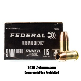 Image of Federal Punch 9mm Ammo - 20 Rounds of 115 Grain JHP Ammunition