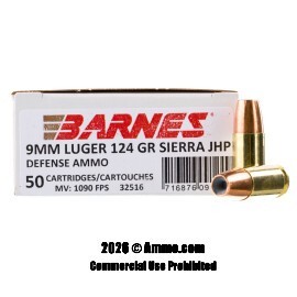 Image of Barnes Defense 9mm Ammo - 50 Rounds of 124 Grain Sierra JHP Ammunition