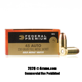Image of Federal Gold Medal 45 ACP Ammo - 50 Rounds of 230 Grain FMJ Ammunition
