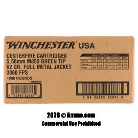 Image of Winchester USA 5.56x45 Ammo - 1000 Rounds of 62 Grain FMJ M855 Ammunition
