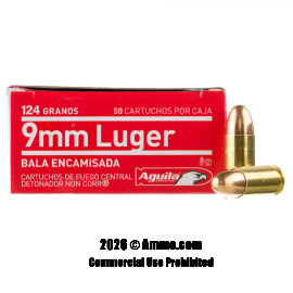 Image of Aguila 9mm Ammo - 50 Rounds of 124 Grain FMJ Ammunition