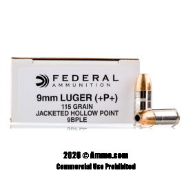 Image of Federal 9mm +P+ Ammo - 1000 Rounds of 115 Grain JHP Ammunition
