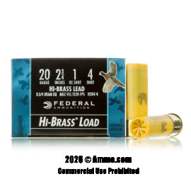 Image of Federal Game Load Upland Hi-Brass 20 Gauge Ammo - 250 Rounds of 1 oz. #4 Shot Ammunition