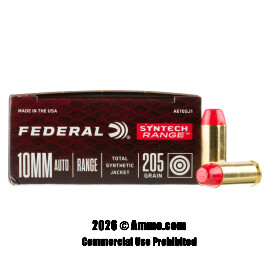 Federal Syntech Range 10mm Ammo - 50 Rounds of 205 Grain Total Synthetic Jacket Ammunition