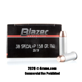 Blazer 38 Special +P Ammo - 50 Rounds of 158 Grain FMJ Ammunition