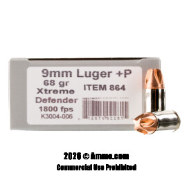 Image of Underwood 9mm +P Ammo - 20 Rounds of 68 Grain Xtreme Defender Ammunition